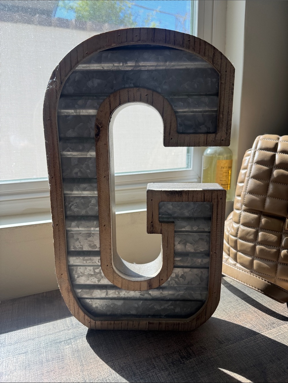 Hobby Lobby Wood and Galvanized Metal Letter G - Gray and Natural Brown